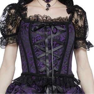 WIDOW - Elegant Black and Purple Lace Corset Top medium